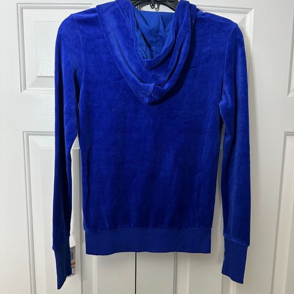 Jenni By Jennifer Moore Royal Blue Solid Velour Hooded Full Zip Sweater Jacket S - Picture 9 of 14